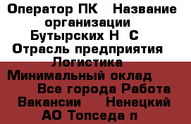 Оператор ПК › Название организации ­ Бутырских Н. С. › Отрасль предприятия ­ Логистика › Минимальный оклад ­ 18 000 - Все города Работа » Вакансии   . Ненецкий АО,Топседа п.